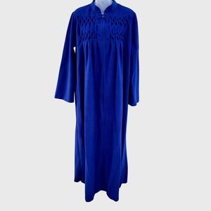 Vintage At Homewear Women's Blue Fleece Zip Front Robe Long Sleeve Pin Tuck L